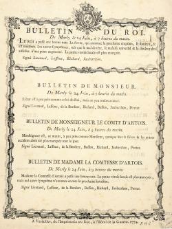 Louis XVI et l’inoculation de la variole : quatre bulletins de santé royaux (24, 25, 26 et 29 juin 1774)